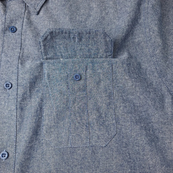 Linea Uomo Men 3X Cotton Blue Chambray Short Sleeve Button Down Shirt Pockets - Picture 5 of 10